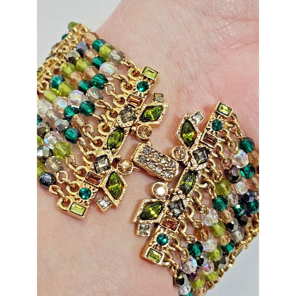 St. John Evening Gold Plate 1.5"W Statement Green Crystal Bracelet 7.5"L EUC - Picture 4 of 8